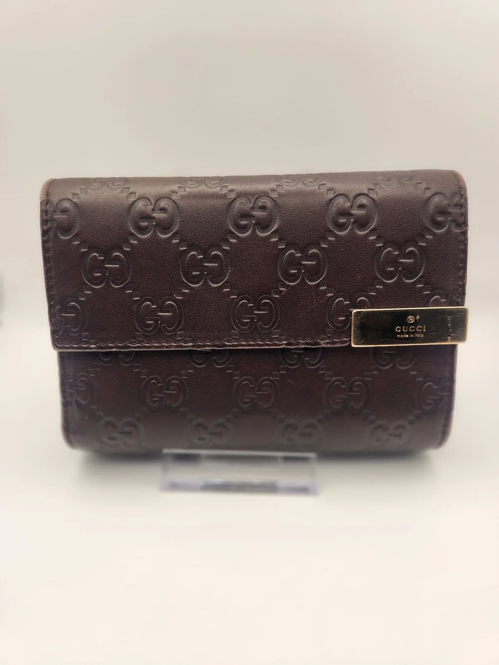 Vintage Gucci Guccissima Brown Leather Metal Bar Wallet